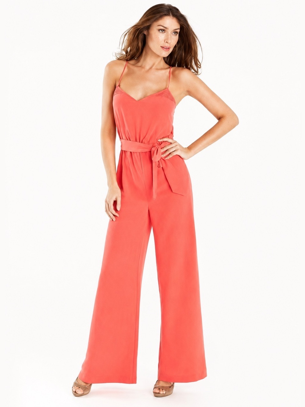 Guess by Marciano Coral Wide Leg Jumpsuit Sleeveless V Neck Belted Size 2